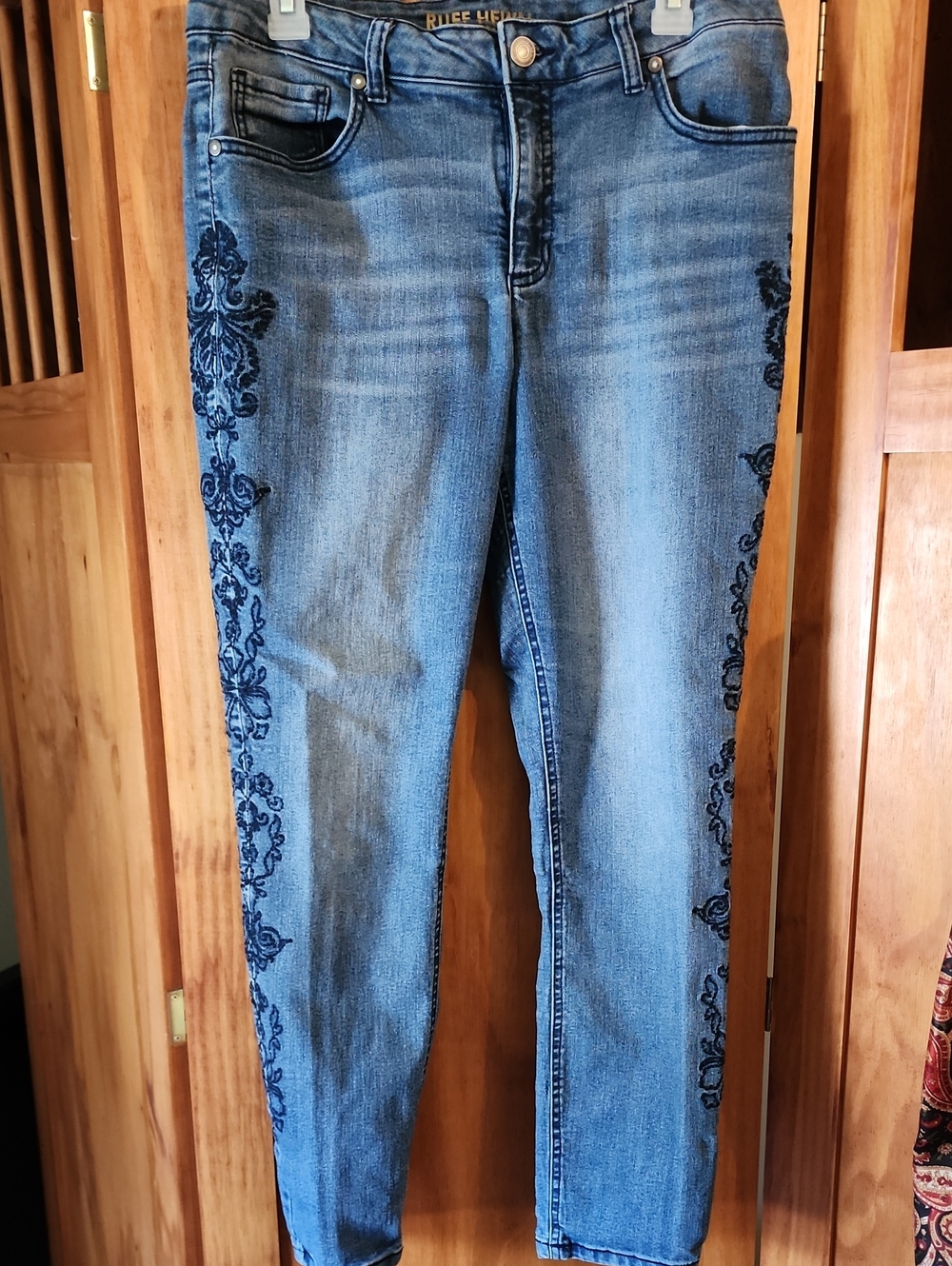 Ruff Hewn Light Blue Skinny Jeans with Dark Blue Side Embroidery